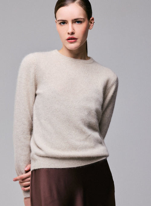 Jersey beige de cuello redondo y manga larga de lana / Fox / Poliamida - MAJESTIC FILATURES