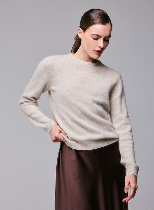 Jersey beige de cuello redondo y manga larga de lana / Fox / Poliamida - MAJESTIC FILATURES