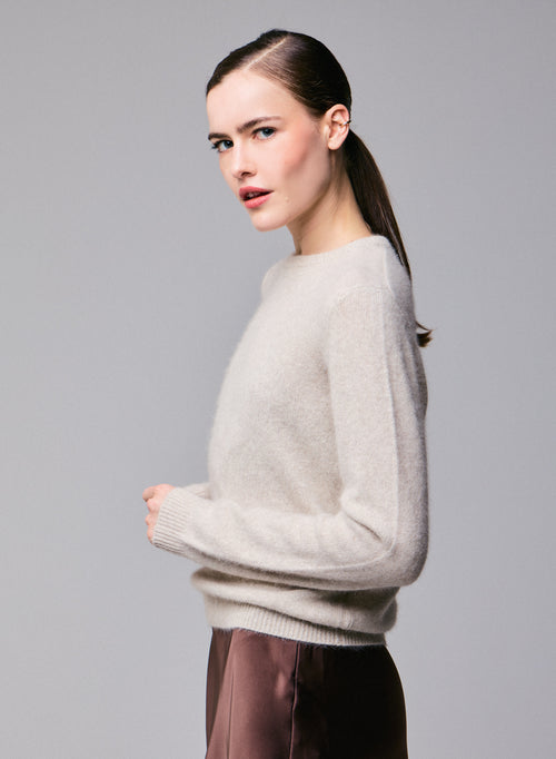 Jersey beige de cuello redondo y manga larga de lana / Fox / Poliamida - MAJESTIC FILATURES
