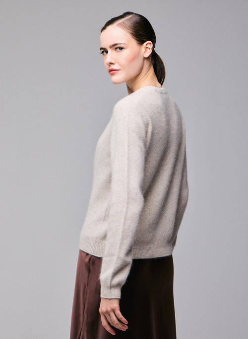 Jersey beige de cuello redondo y manga larga de lana / Fox / Poliamida - MAJESTIC FILATURES