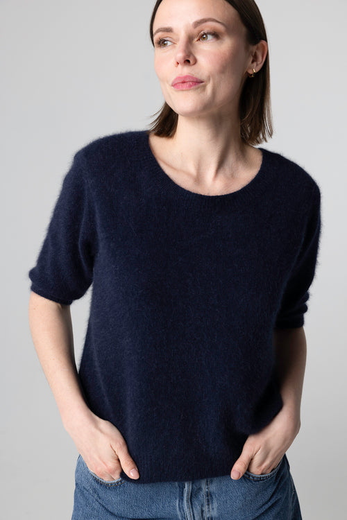 Pull Marine Col Rond Manches Coudes en Laine / Fox / Polyamide - MAJESTIC FILATURES