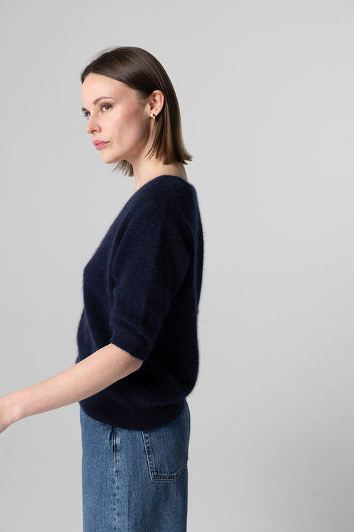 Pull Marine Col Rond Manches Coudes en Laine / Fox / Polyamide - MAJESTIC FILATURES