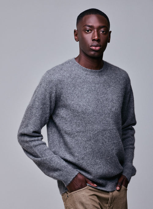 Pull Gris Col Rond Manches Longues en Laine / Fox / Polyamide - MAJESTIC FILATURES