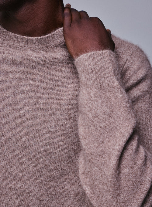 Pull Beige Col Rond Manches Longues en Laine / Fox / Polyamide - MAJESTIC FILATURES