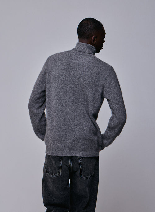 Pull Gris Col Roulé Manches Longues en Laine / Fox / Polyamide - MAJESTIC FILATURES