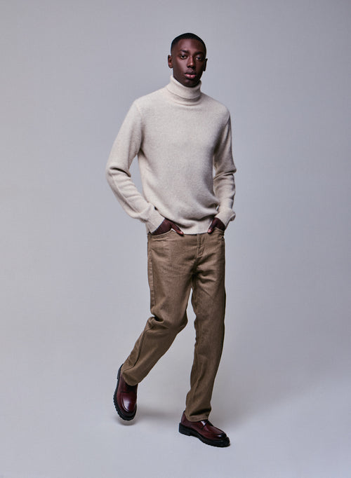 Pull Beige Col Roulé Manches Longues en Laine / Fox / Polyamide - MAJESTIC FILATURES