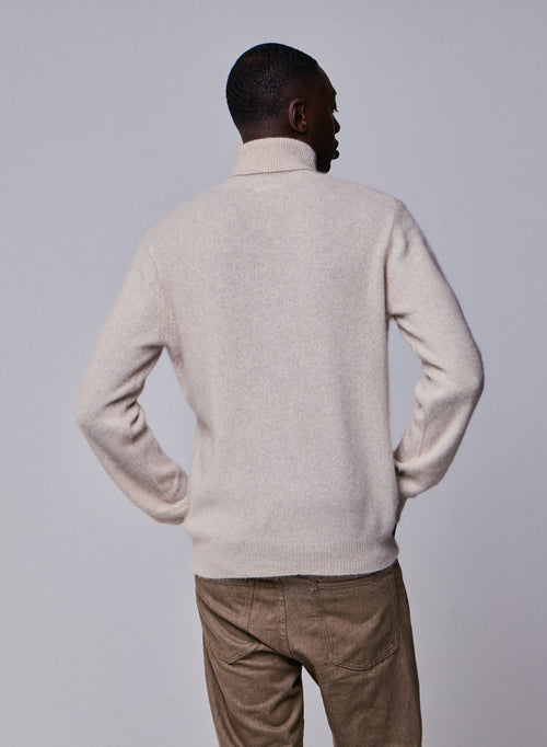 Pull Beige Col Roulé Manches Longues en Laine / Fox / Polyamide - MAJESTIC FILATURES