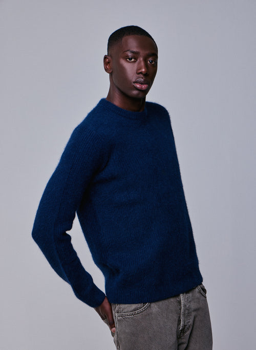 Pull Marine Col Rond Manches Longues en Laine / Fox / Polyamide - MAJESTIC FILATURES