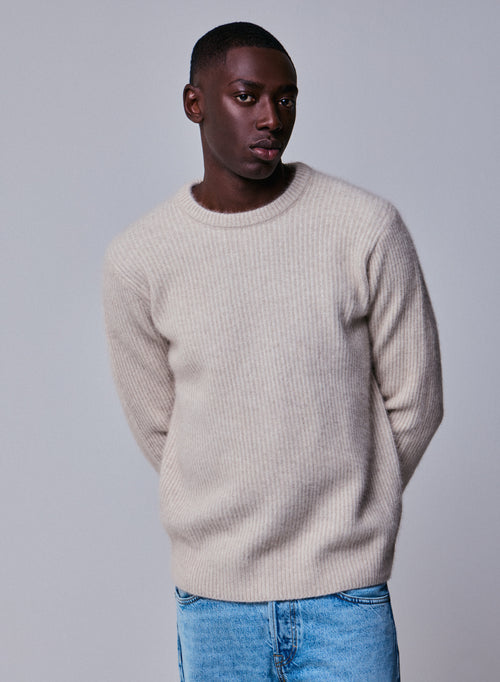 Pull Beige Col Rond Manches Longues en Laine / Fox / Polyamide - MAJESTIC FILATURES