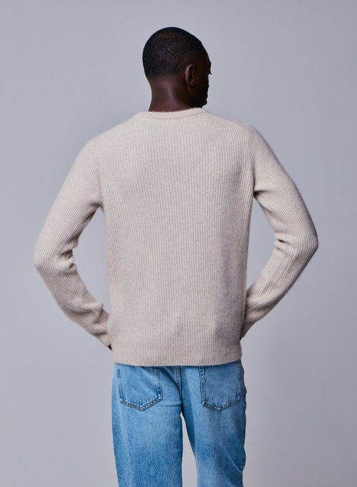 Pull Beige Col Rond Manches Longues en Laine / Fox / Polyamide - MAJESTIC FILATURES
