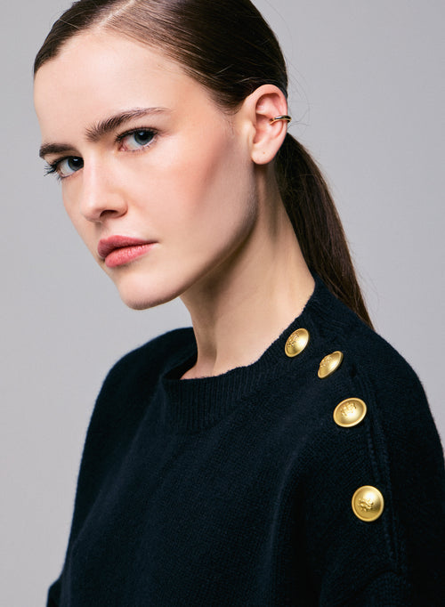 Jersey negro de cuello redondo y manga larga de lana / cachemir - MAJESTIC FILATURES