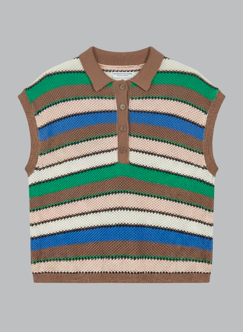 Multicolored Striped Sleeveless Cotton Polo - MAJESTIC FILATURES