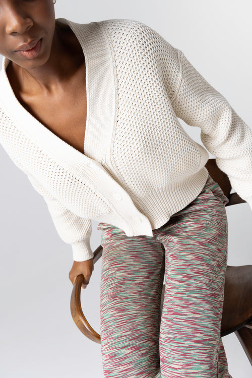 Gilet Blanc Col V Manches Longues en Coton - MAJESTIC FILATURES