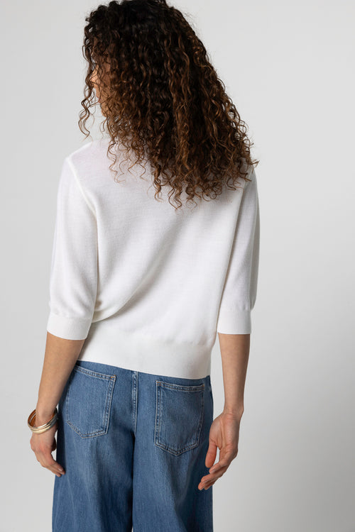 Pull Blanc Col Rond Manches Coudes en Laine merinos extrafine - MAJESTIC FILATURES