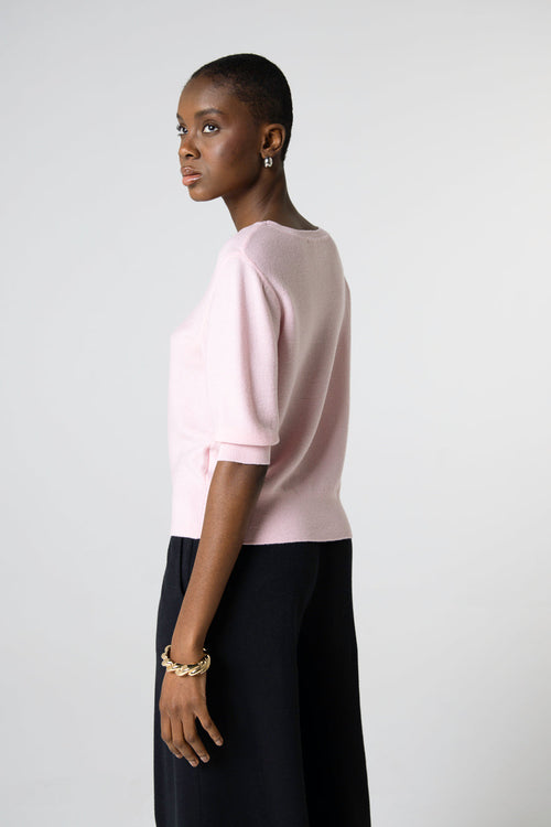 Pullover mit Rundhalsausschnitt und Ellbogenärmeln aus extrafeiner Merinowolle in Blossom - MAJESTIC FILATURES