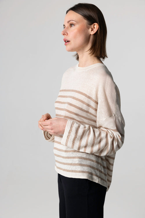 Striped desert sweater with long sleeves in linen - MAJESTIC FILATURES