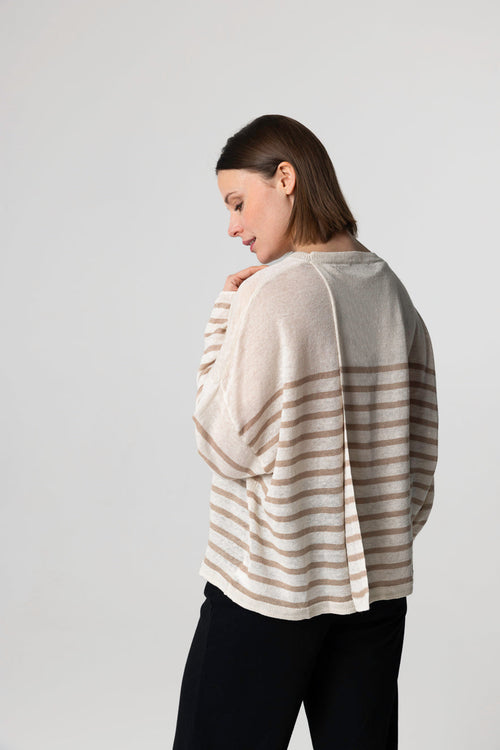 Striped desert sweater with long sleeves in linen - MAJESTIC FILATURES