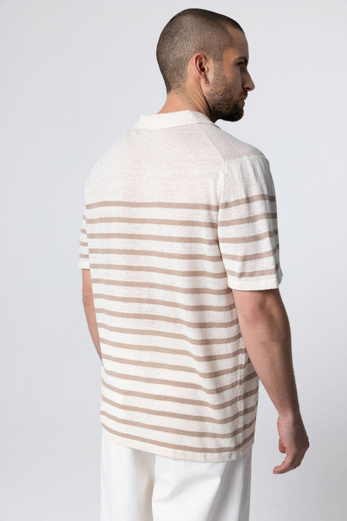 Kurzärmeliges Polohemd in wüstensandfarbe mit Streifen aus Leinen - MAJESTIC FILATURES