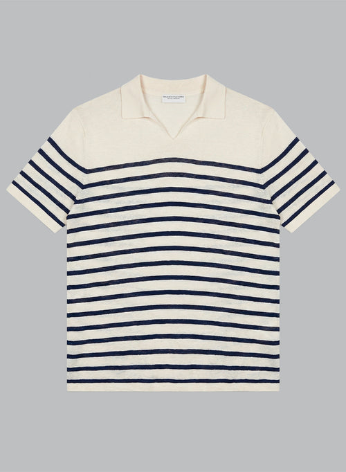 Polo Blue Moon a rayas blancas con mangas cortas de lino - MAJESTIC FILATURES