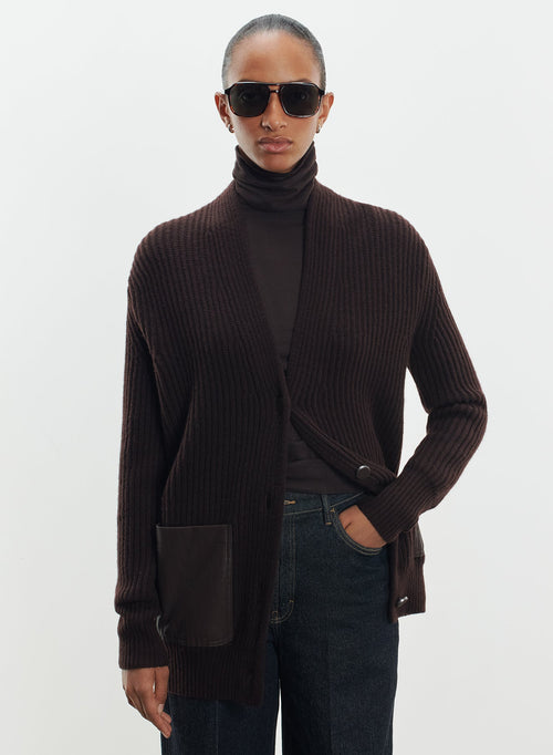 Cardigan en cuir et laine mérinos - MAJESTIC FILATURES