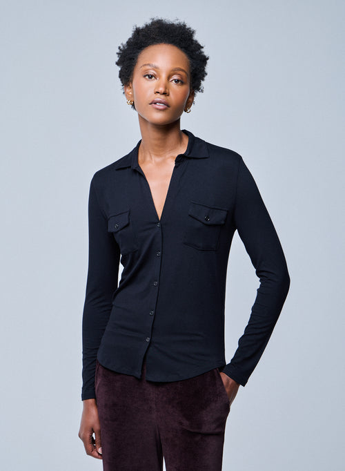 Black Anna Viscose Shirt - MAJESTIC FILATURES