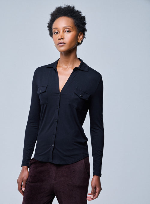 Black Anna Viscose Shirt - MAJESTIC FILATURES