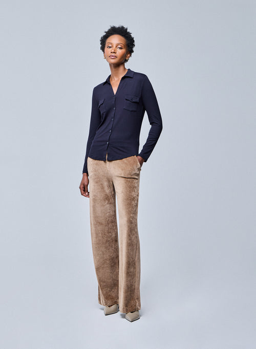 Camisa azul marino Anna 2 bolsillos en viscosa y elastano - MAJESTIC FILATURES