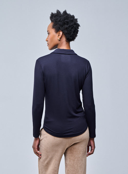 Camisa azul marino Anna 2 bolsillos en viscosa y elastano - MAJESTIC FILATURES