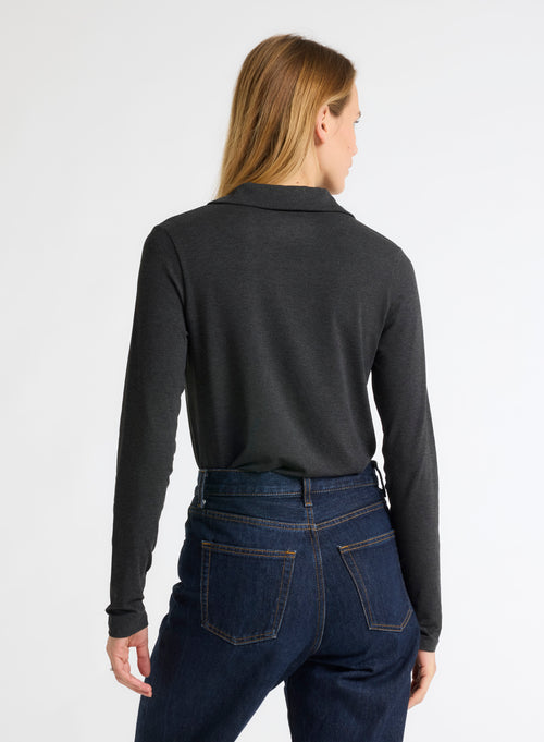 Anthrazit meliertes Langarmshirt aus Viskose und Elasthan - MAJESTIC FILATURES