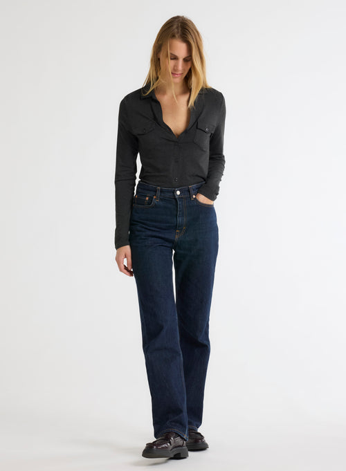 Anthrazit meliertes Langarmshirt aus Viskose und Elasthan - MAJESTIC FILATURES