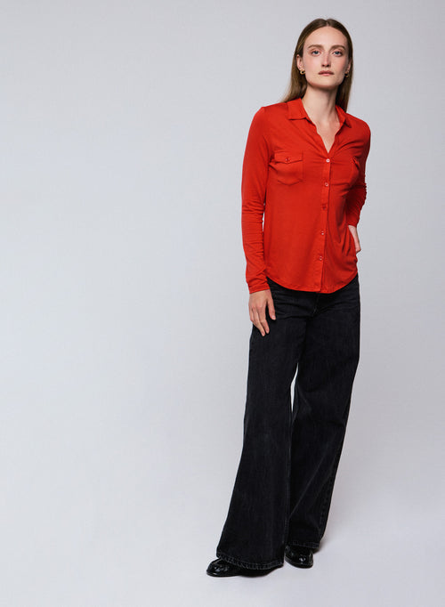 Chemise Orange Chemise Manches Longues en Viscose / Elasthanne - MAJESTIC FILATURES