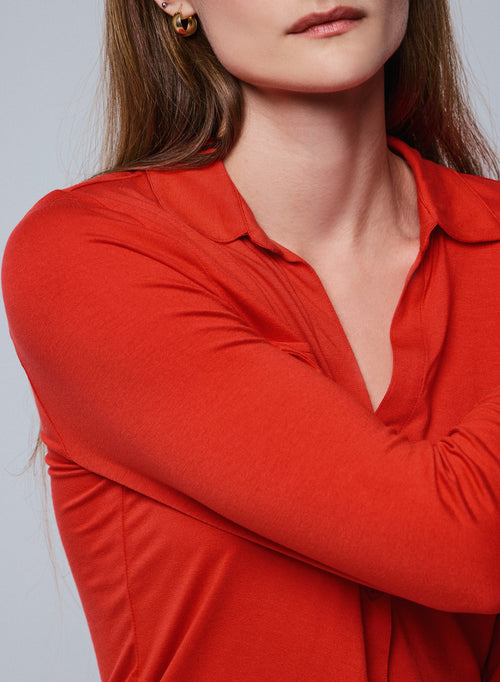 Chemise Orange Chemise Manches Longues en Viscose / Elasthanne - MAJESTIC FILATURES