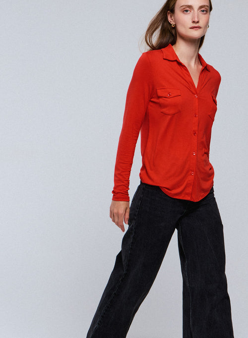 Chemise Orange Chemise Manches Longues en Viscose / Elasthanne - MAJESTIC FILATURES