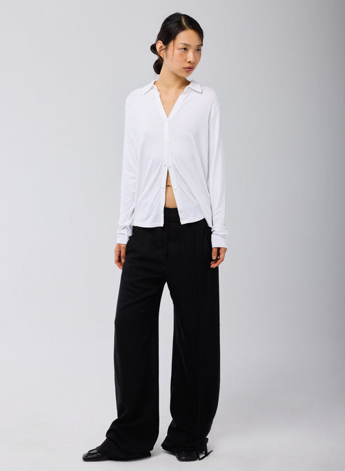Camisa blanca de manga larga en viscosa y elastano - MAJESTIC FILATURES