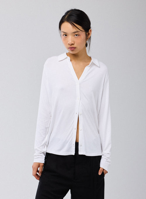 Camisa blanca de manga larga en viscosa y elastano - MAJESTIC FILATURES