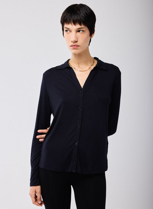 Chemise Marine Manches Longues en Viscose et Élasthanne - MAJESTIC FILATURES