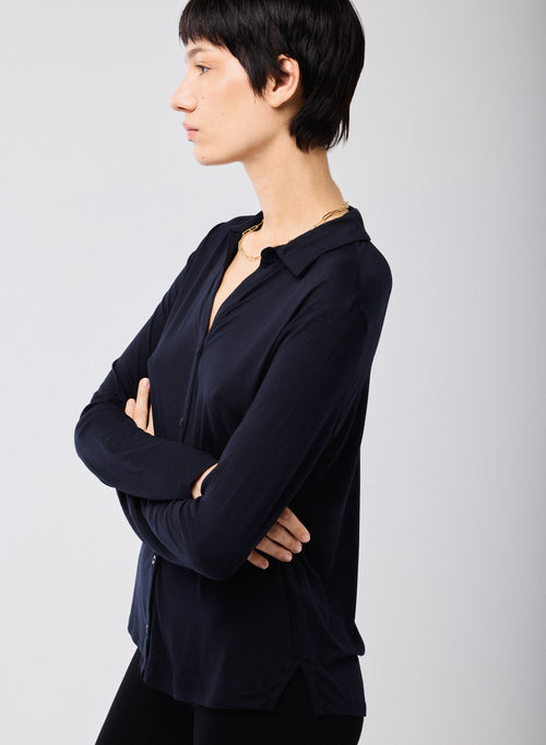 Chemise Marine Manches Longues en Viscose et Élasthanne - MAJESTIC FILATURES