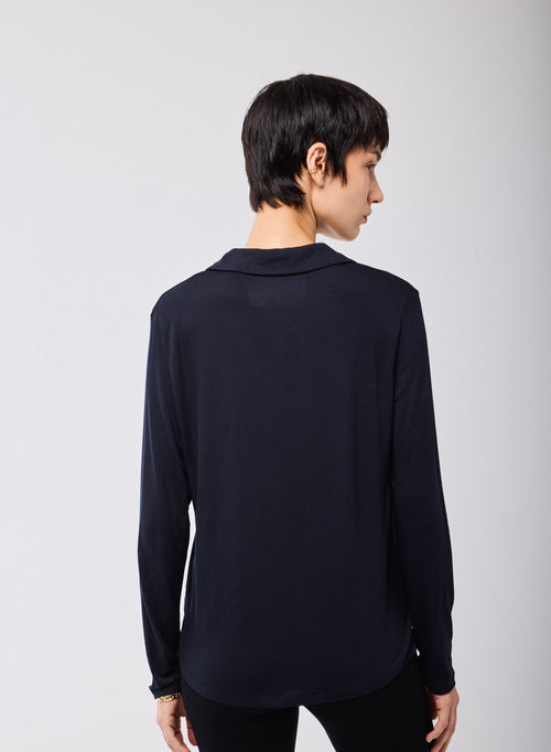 Chemise Marine Manches Longues en Viscose et Élasthanne - MAJESTIC FILATURES