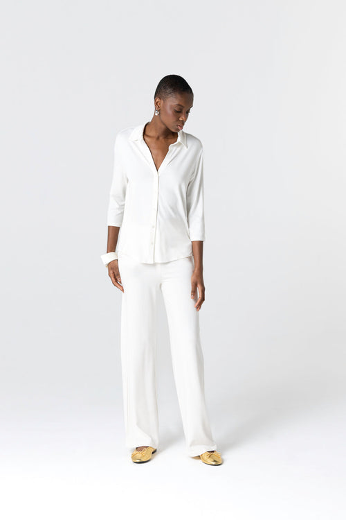 Camisa crema de manga tres cuartos de viscosa/elastano - MAJESTIC FILATURES