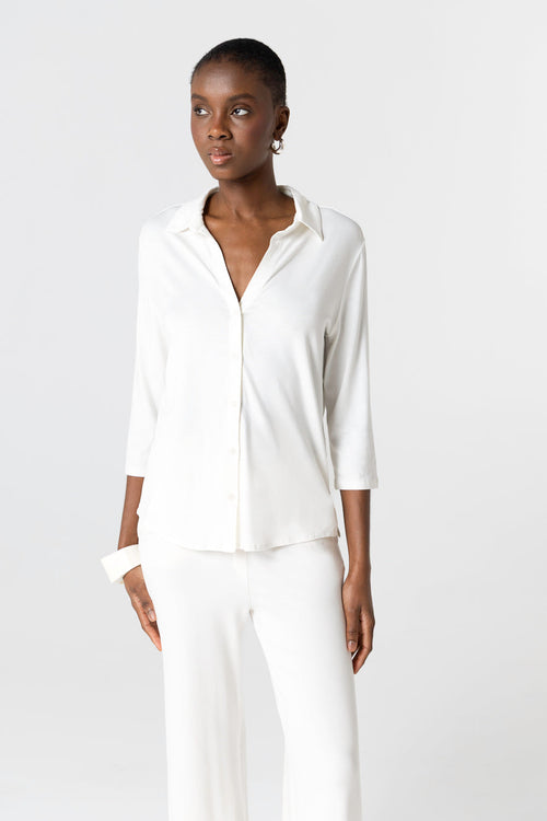 Hemd mit Dreiviertelärmeln aus Viskose/Elasthan in Creme - MAJESTIC FILATURES