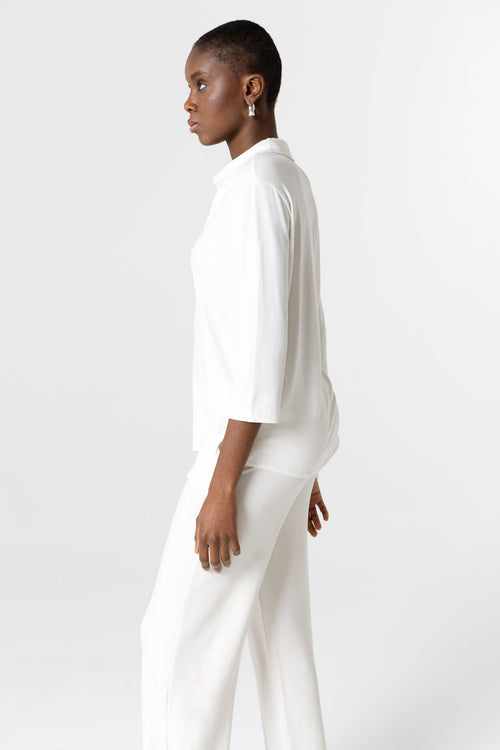 Camisa crema de manga tres cuartos de viscosa/elastano - MAJESTIC FILATURES