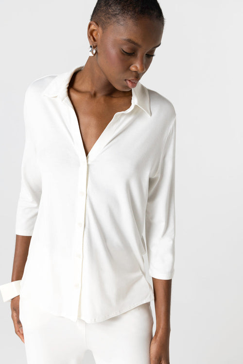 Camisa crema de manga tres cuartos de viscosa/elastano - MAJESTIC FILATURES