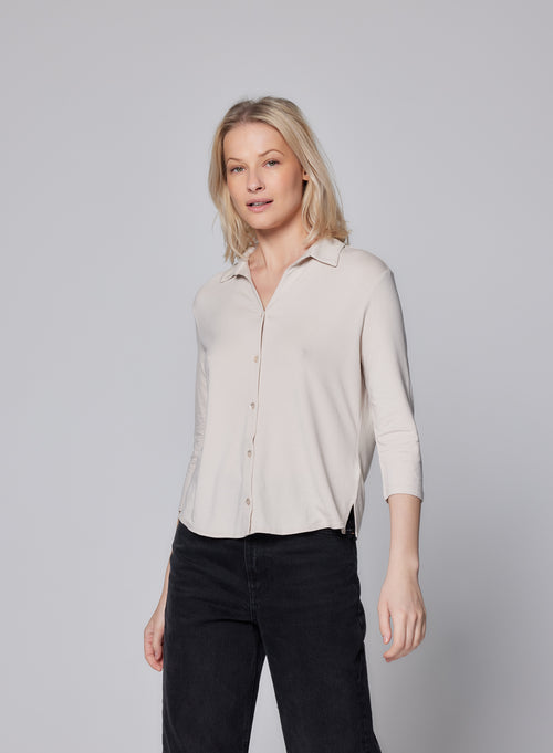 Grey Shirt with Three-quarter Sleeves in Viscose / Elastane - MAJESTIC FILATURES