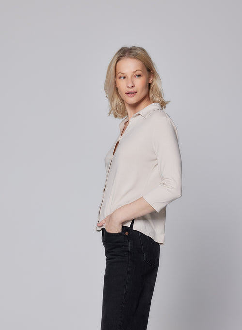 Grey Shirt with Three-quarter Sleeves in Viscose / Elastane - MAJESTIC FILATURES