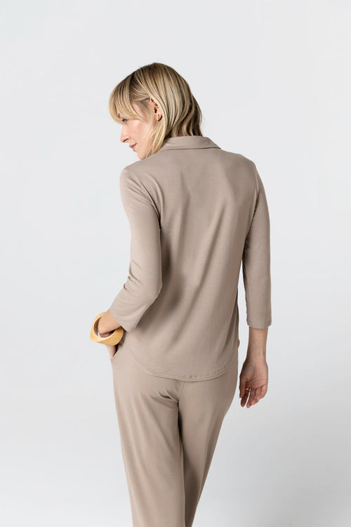 Chemise Marron Manches Trois quarts en Viscose / Elasthanne - MAJESTIC FILATURES