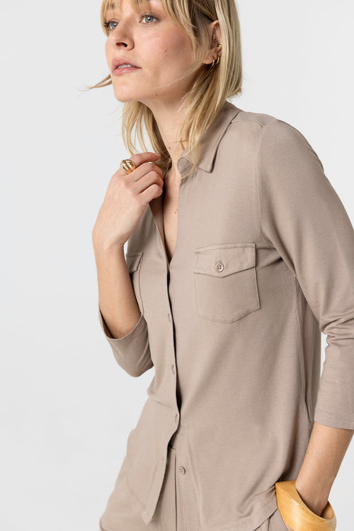 Chemise Marron Manches Trois quarts en Viscose / Elasthanne - MAJESTIC FILATURES