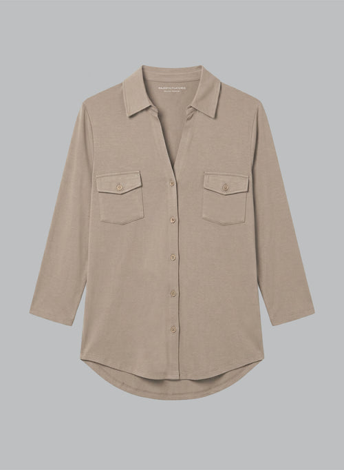 Chemise Marron Manches Trois quarts en Viscose / Elasthanne - MAJESTIC FILATURES