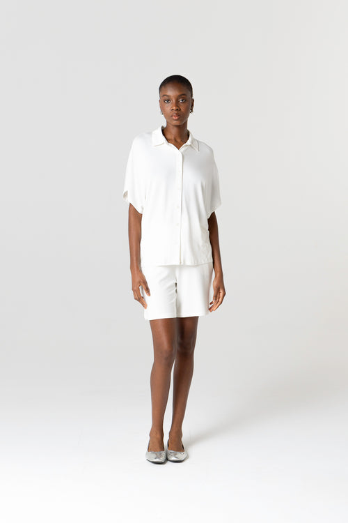 Chemise Blanche Manches Courtes en Viscose / Elasthanne - MAJESTIC FILATURES