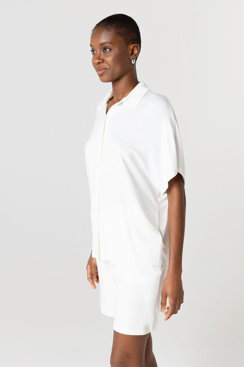 Chemise Blanche Manches Courtes en Viscose / Elasthanne - MAJESTIC FILATURES