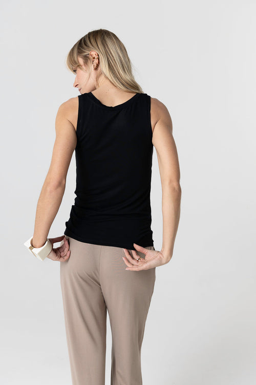 Débardeur Noir Col U Sans Manches en Viscose / Élasthanne - MAJESTIC FILATURES
